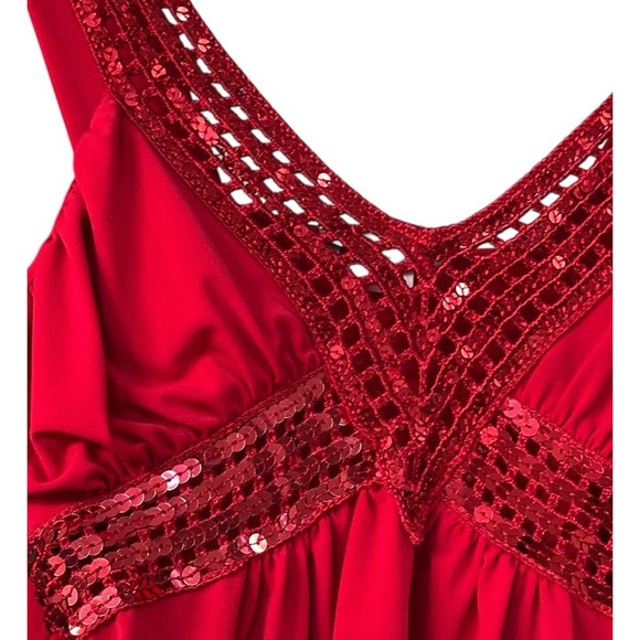 Vtg Body Central Y2K Babydoll Tank Top Crochet Sequins Empire Waist Red Large‎ - Picture 3 of 5